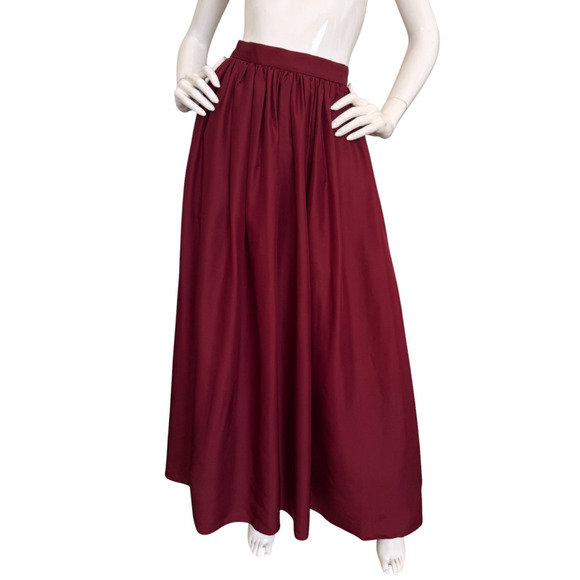 J Peterman 100% Silk A-Line Maxi Skirt Size 10 Burgundy Holiday Elegant - Picture 1 of 9